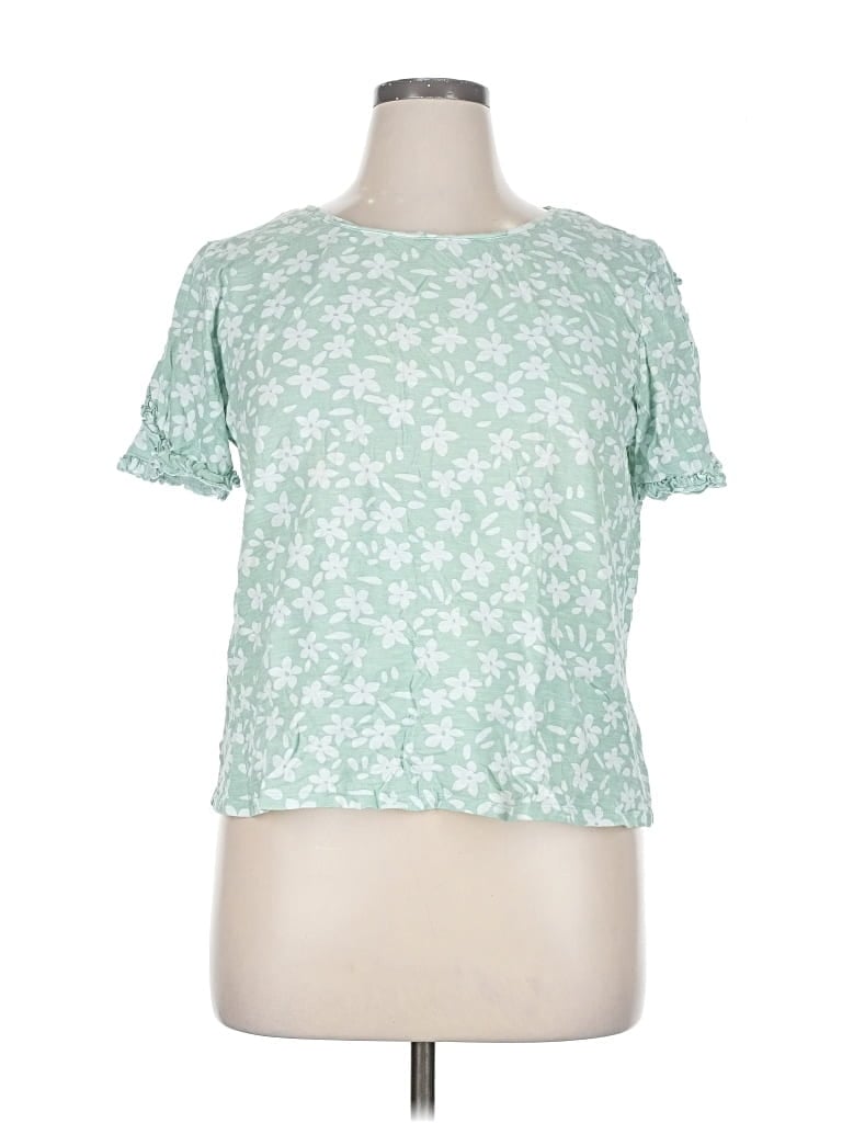 Pre-owned Lc Lauren Conrad Short Sleeve Top Green Crew Neck Tops