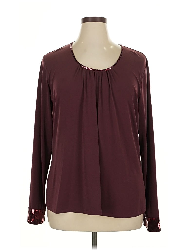 Pre-owned Apostrophe Long Sleeve Blouse In Burgundy