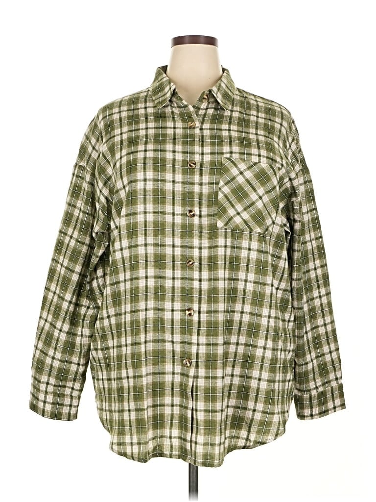 Pre-owned Unbranded Long Sleeve Button Down Shirt In Green