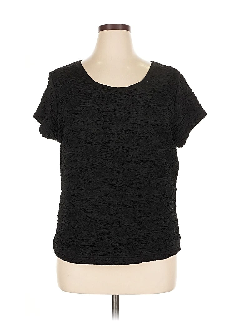 Pre-owned Coldwater Creek Short Sleeve Top Black Scoop Neck Tops