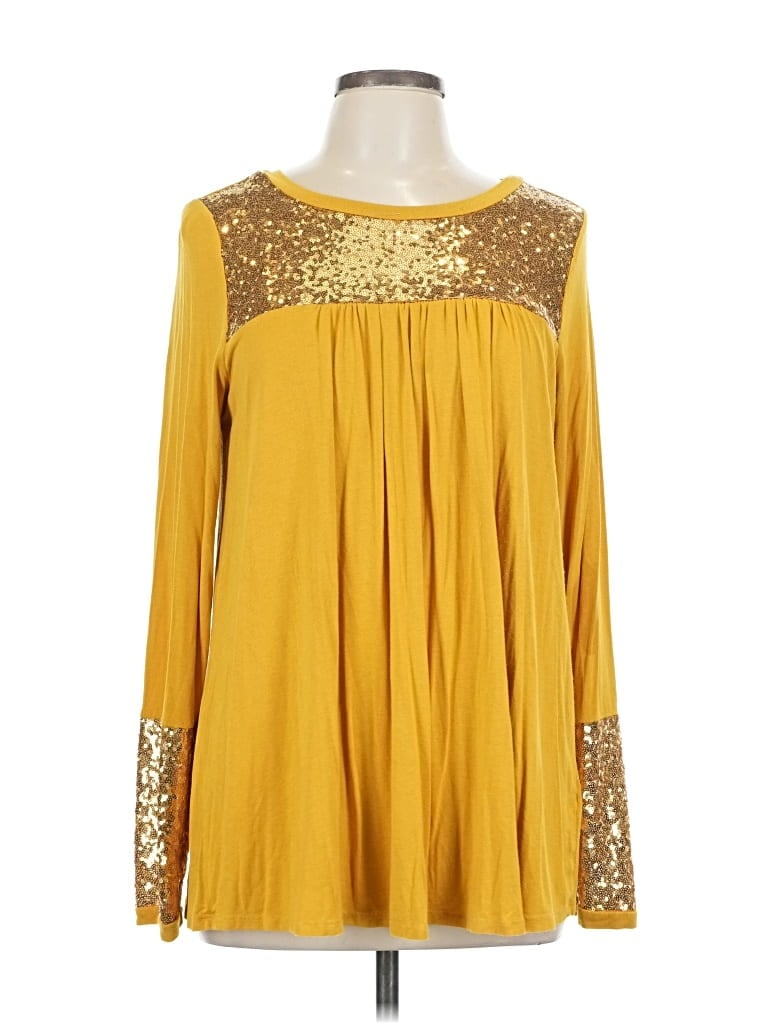 Pre-owned Sun & Moon Long Sleeve Blouse In Gold