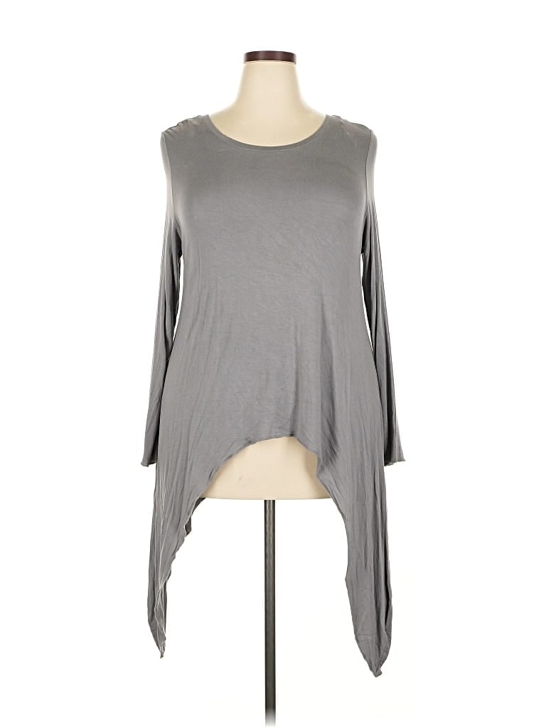 Pre-owned Marisa Christina Long Sleeve Top Gray Keyhole Neckline Tops