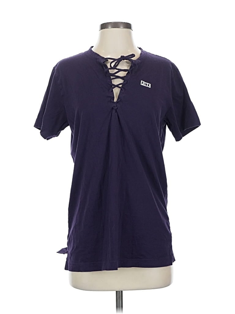 Pre-owned Victoria's Secret Pink Short Sleeve Henley Shirt In Purple
