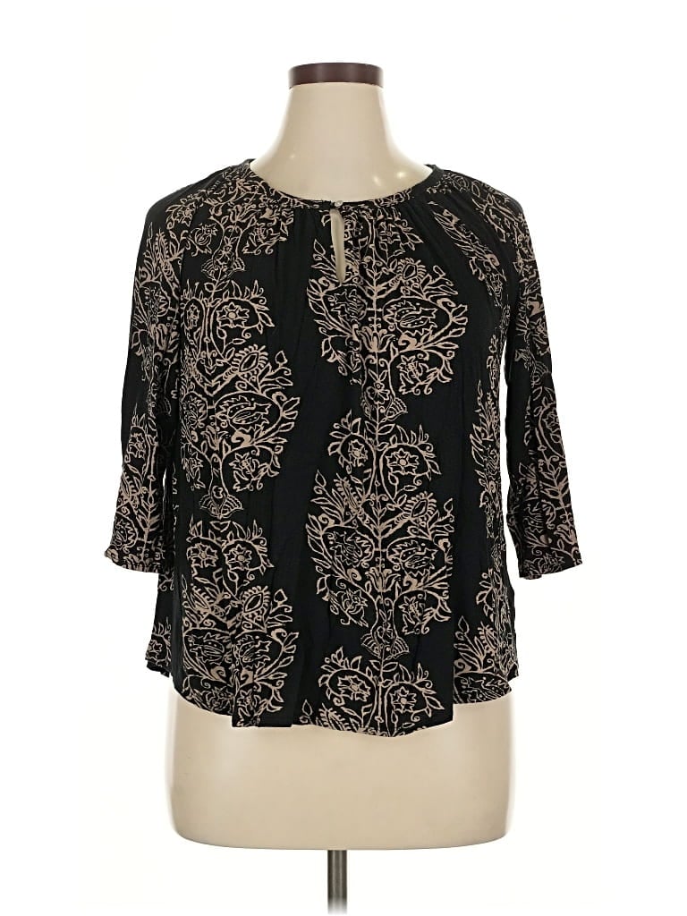 Pre-owned Lucky Brand 3/4 Sleeve Blouse In Black