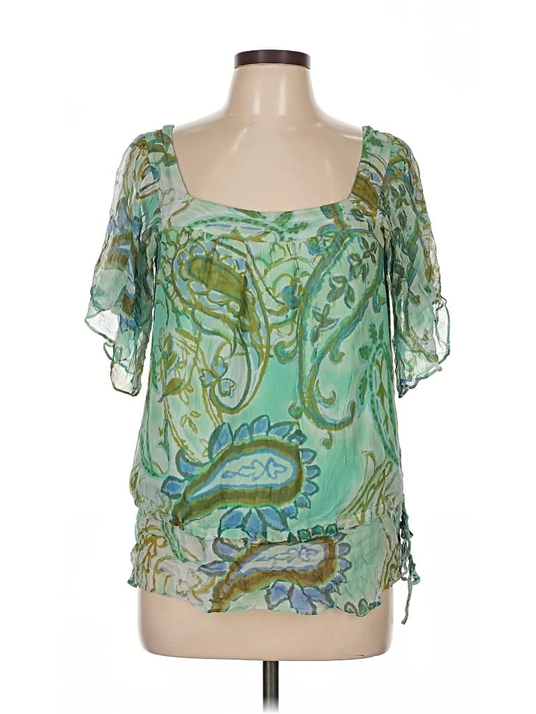 Pre-owned Inc International Concepts Short Sleeve Silk Top Green Scoop Neck Tops