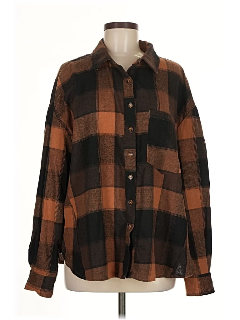 Pre-owned Haptics Long Sleeve Button Down Shirt In Brown
