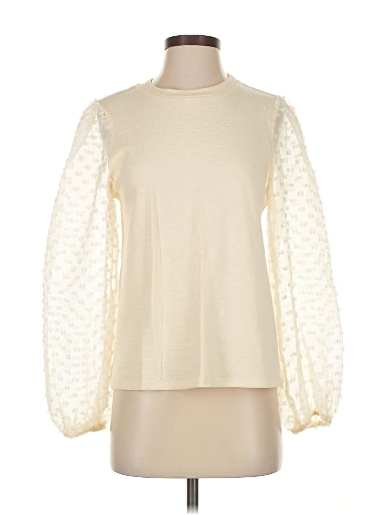 Pre-owned Maeve By Anthropologie Long Sleeve Top Ivory Mock Neckline Tops In White
