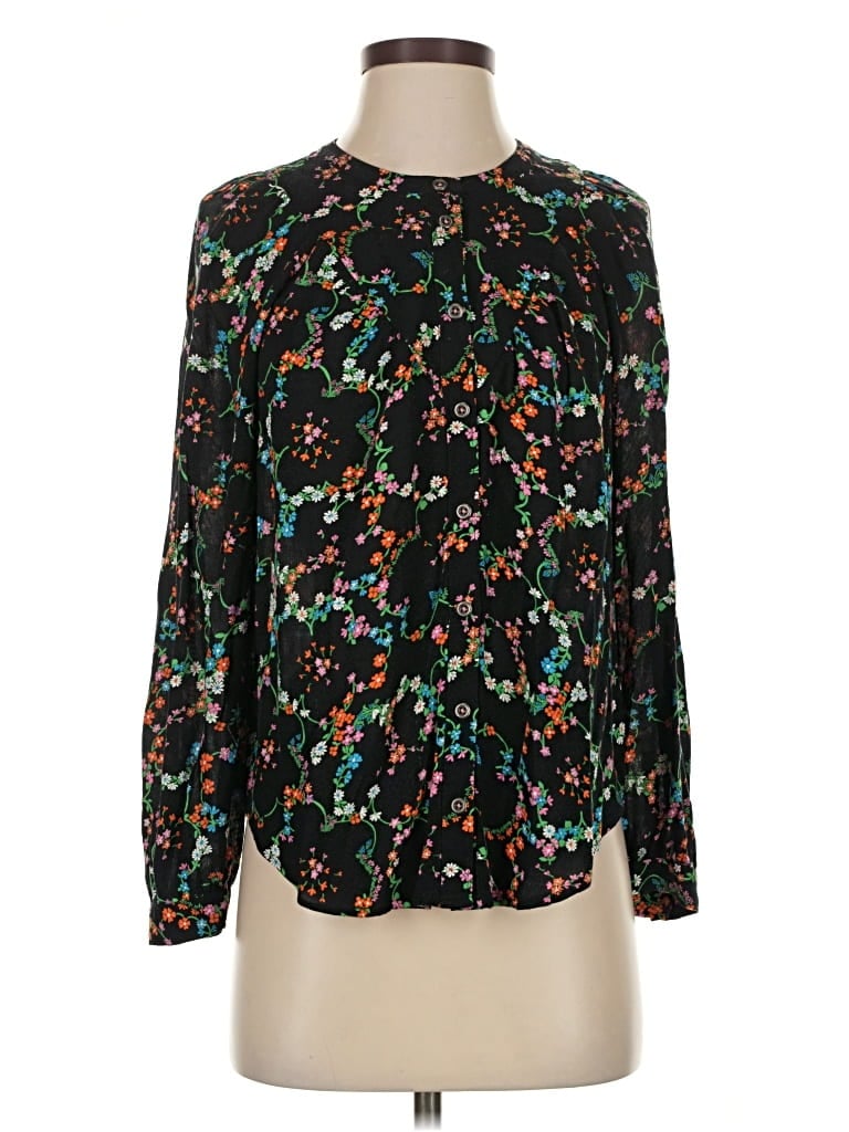 Pre-owned Maeve By Anthropologie Long Sleeve Blouse In Black