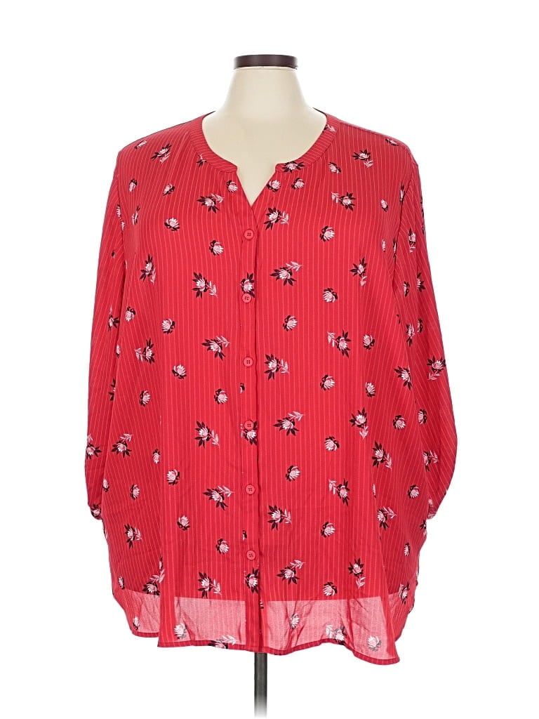 Pre-owned Catherines Long Sleeve Blouse In Red