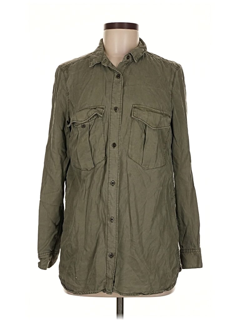 Pre-owned &denim By H&m Long Sleeve Button Down Shirt In Green