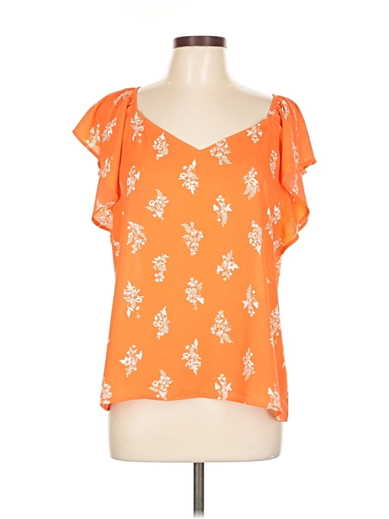 Pre-owned Ann Taylor Factory Short Sleeve Blouse In Orange