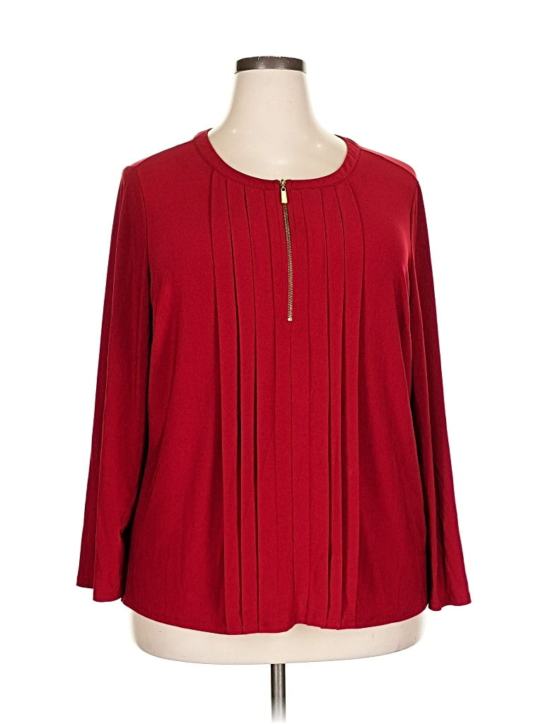 Pre-owned Roz & Ali Long Sleeve Blouse In Red