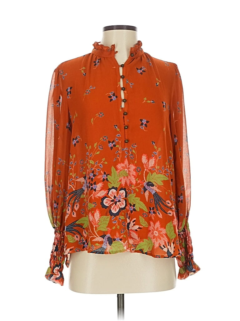 Pre-owned Anthropologie Long Sleeve Blouse In Orange