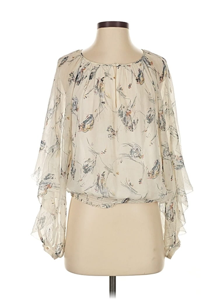 Pre-owned Joie 3/4 Sleeve Silk Top Ivory Keyhole Neckline Tops In White