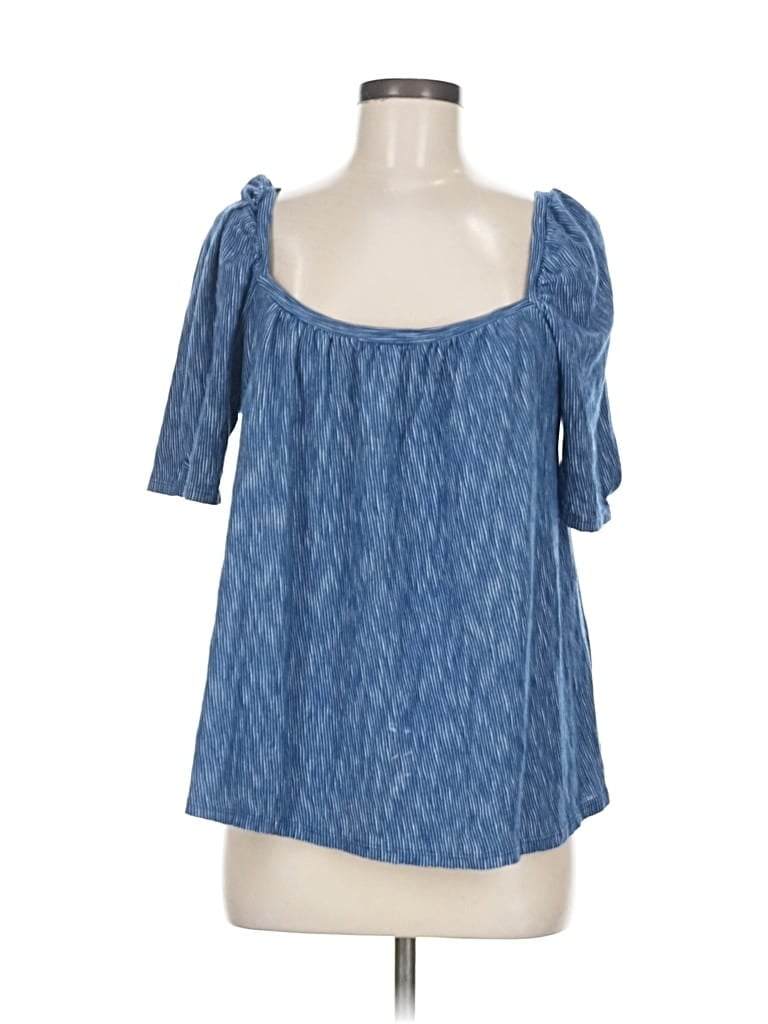 Pre-owned Anthropologie Short Sleeve Blouse In Blue