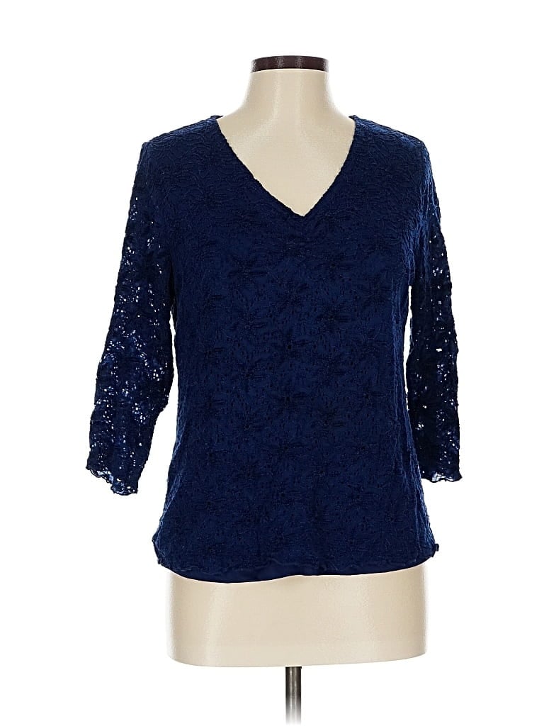 Pre-owned Cato 3/4 Sleeve Top Blue V Neck Tops