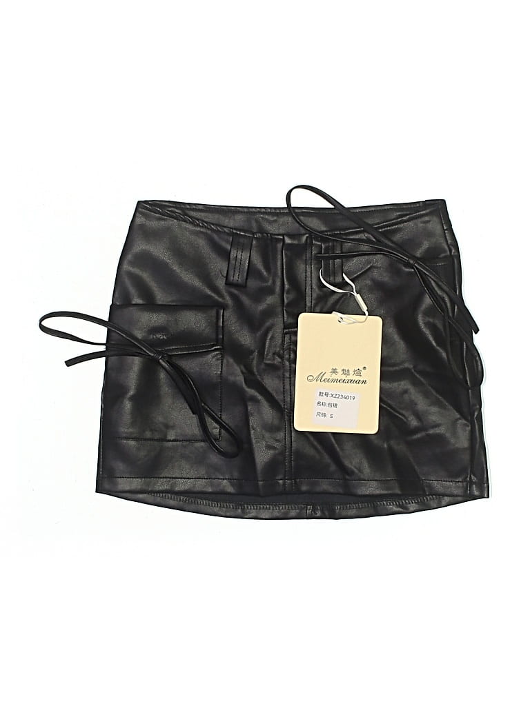 Pre-owned Assorted Brands Faux Leather Skirt In Black