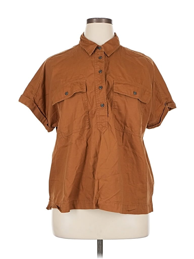 Pre-owned Universal Thread Short Sleeve Button Down Shirt In Brown