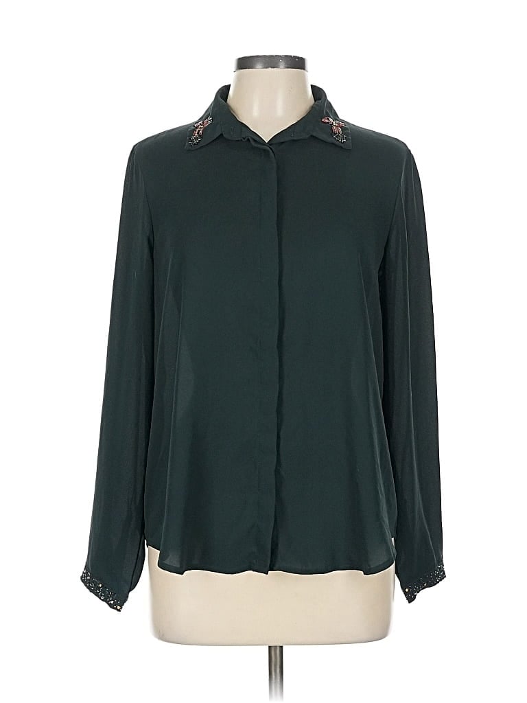 Pre-owned Zara Basic Long Sleeve Blouse In Green