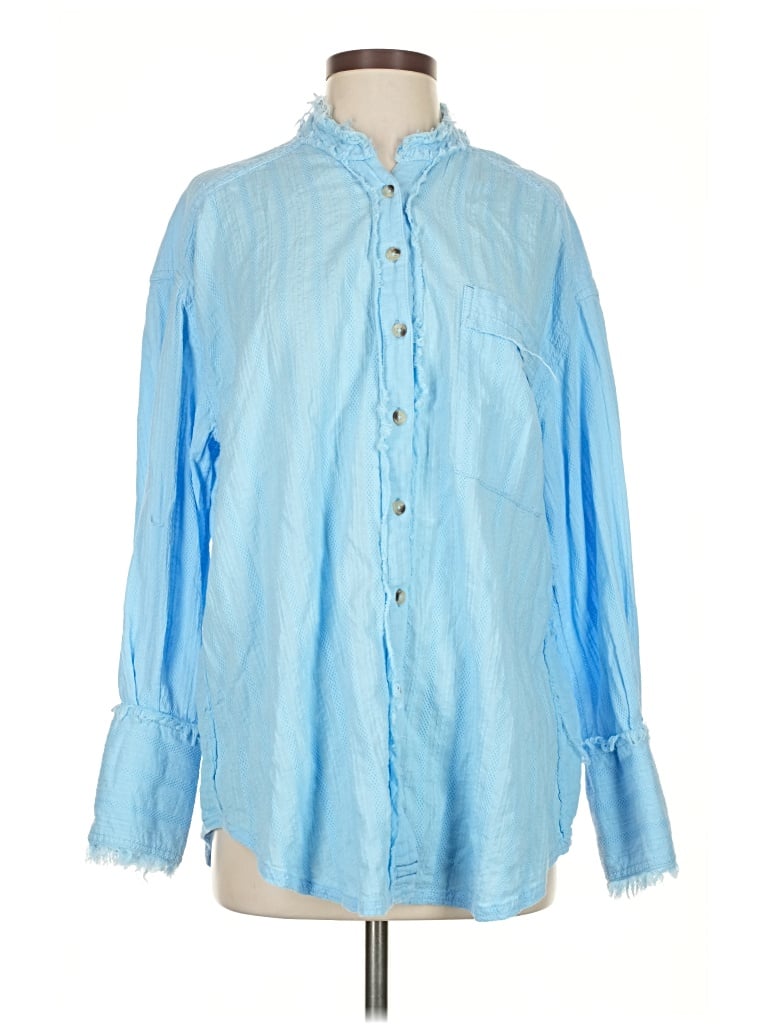 Pre-owned We The Free Long Sleeve Button Down Shirt In Blue