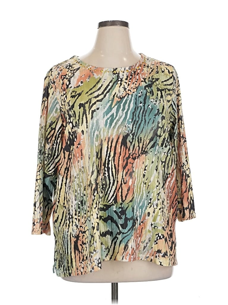 Pre-owned Alfred Dunner 3/4 Sleeve Blouse In Green