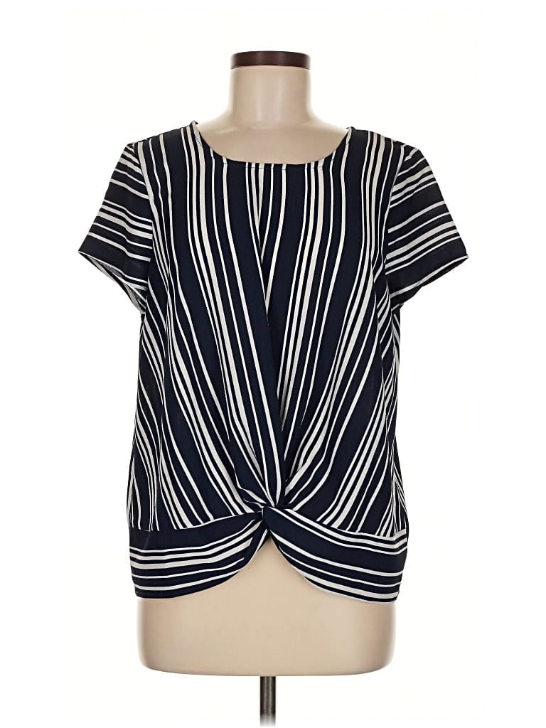 Pre-owned Adrianna Papell Short Sleeve Blouse In Black