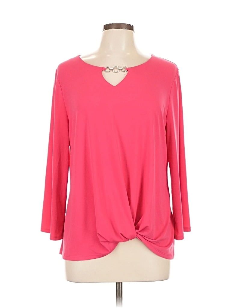 Pre-owned Jm Collection 3/4 Sleeve Top Pink Keyhole Neckline Tops
