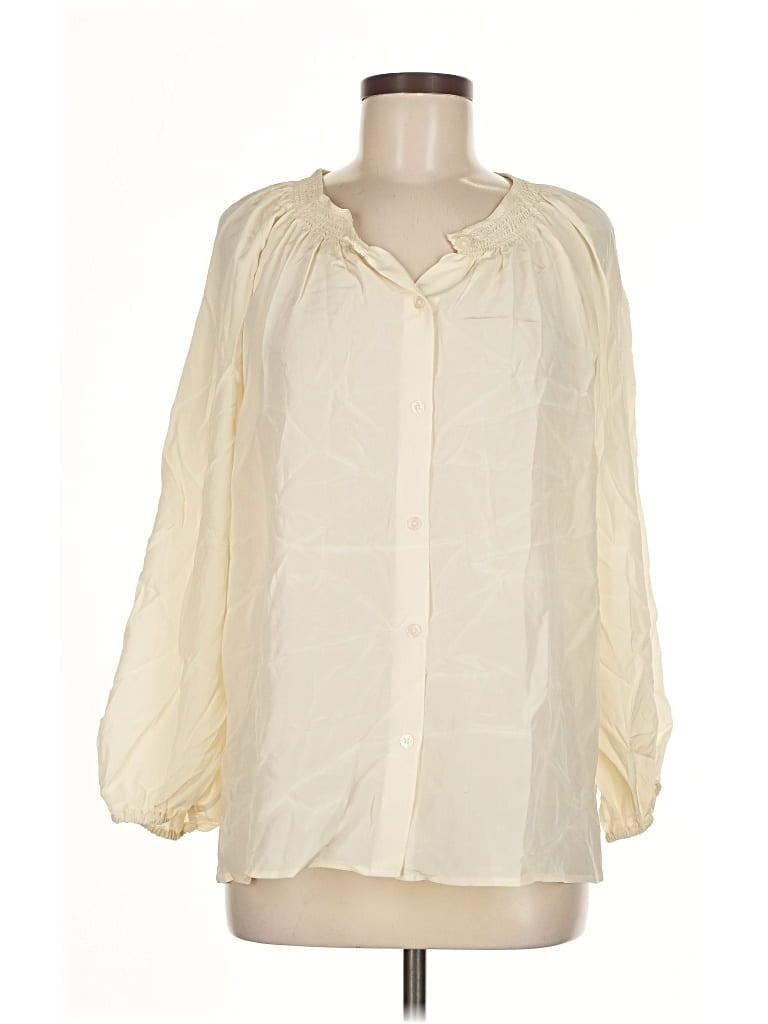 Tucker 3/4 Sleeve Silk Top Ivory Open Neckline Tops In White