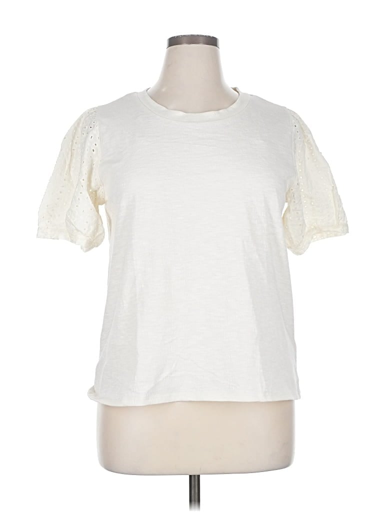 Pre-owned Lc Lauren Conrad Short Sleeve Top Ivory Crew Neck Tops In White