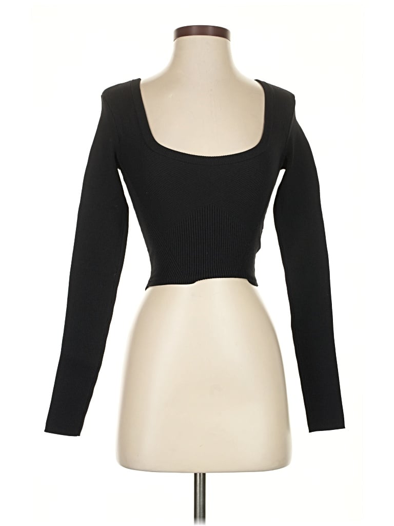 Pre-owned Cuts Long Sleeve Top Black Sweetheart Neckline Tops