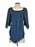 NSF 100% Cotton Blue 3/4 Sleeve Blouse Size P (petite) - photo 2