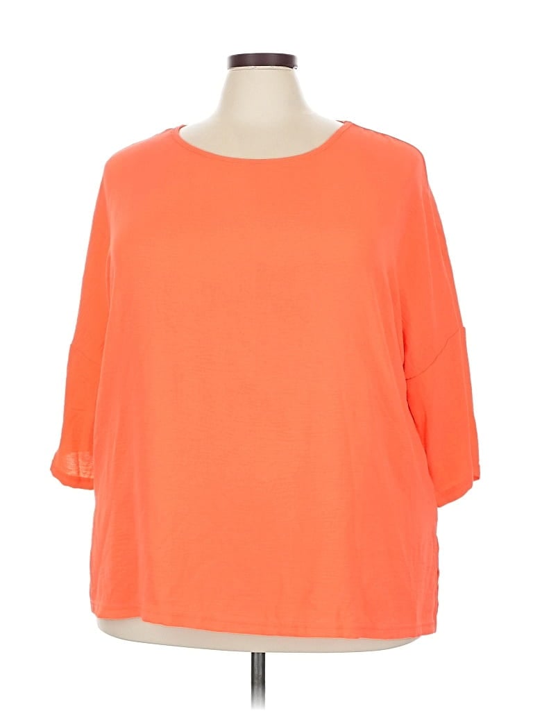 Pre-owned Unbranded 3/4 Sleeve Top Orange Boatneck Tops
