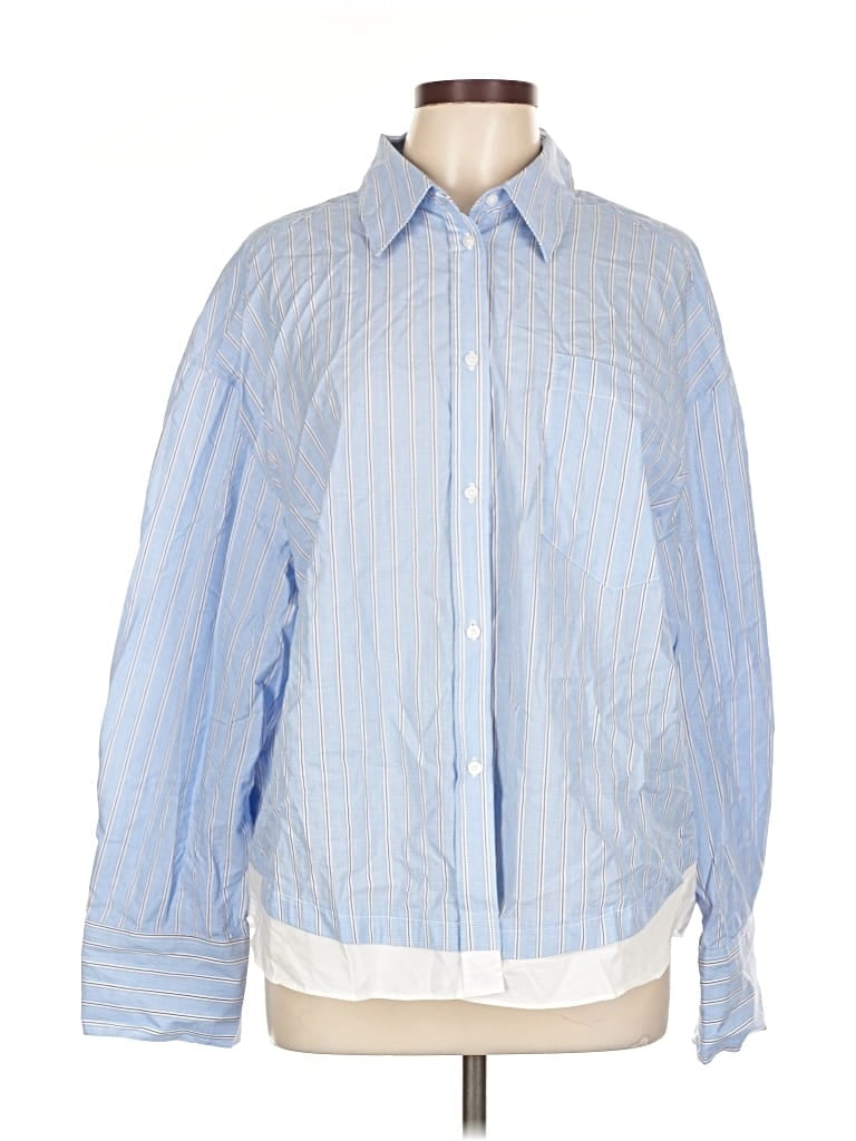 Pre-owned Mng Long Sleeve Button Down Shirt In Blue