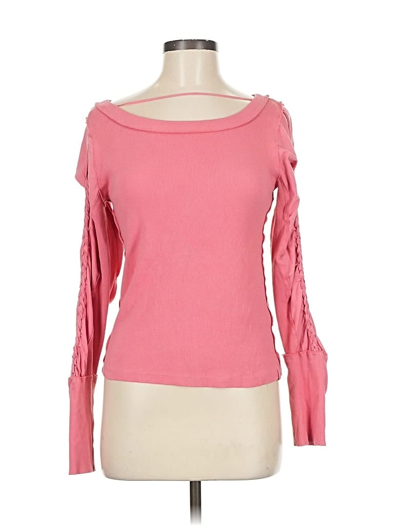 Pre-owned We The Free Long Sleeve Top Pink Boatneck Tops