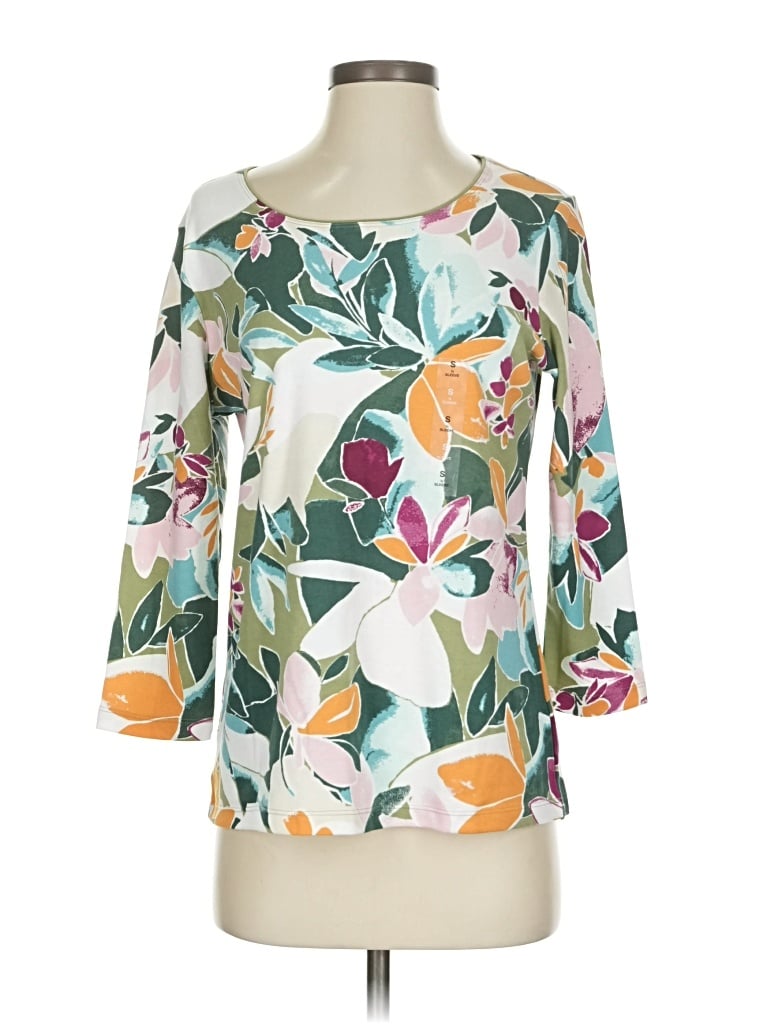 Pre-owned Karen Scott 3/4 Sleeve T-shirt In White