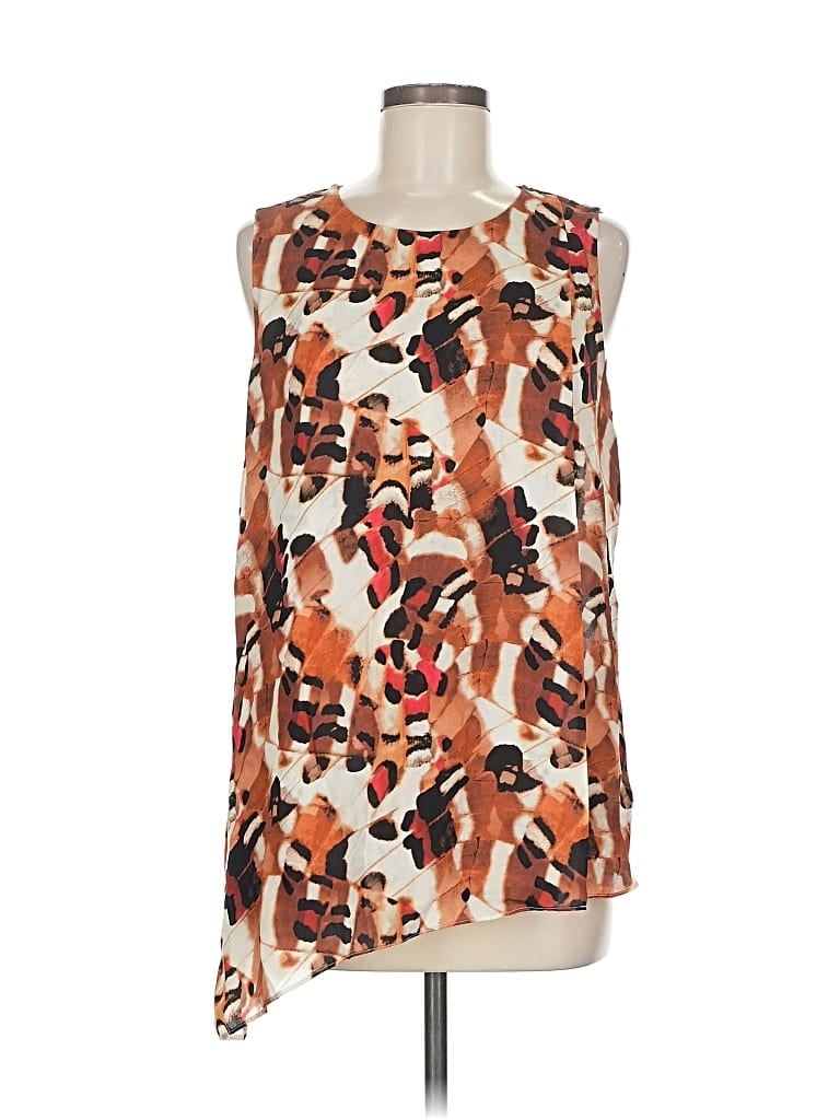 Pre-owned Classiques Entier Sleeveless Silk Top Brown Animal Print Pattern Crew Neck Tops