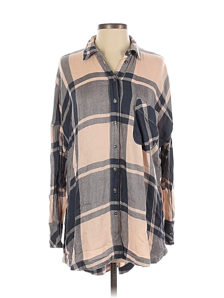 Pre-owned Free People Long Sleeve Button Down Shirt In Brown