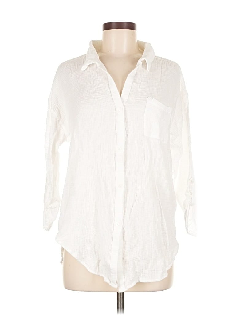 Pre-owned Kona Sol 3/4 Sleeve Button Down Shirt In White