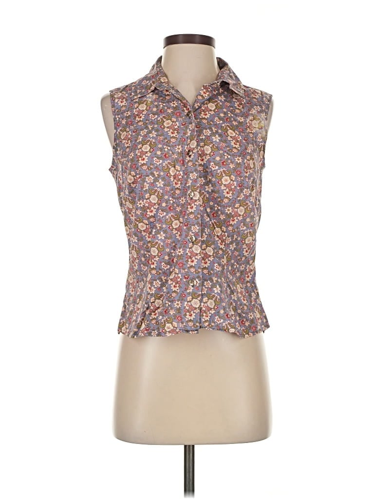 Pre-owned Ann Taylor Sleeveless Button Down Shirt In Purple