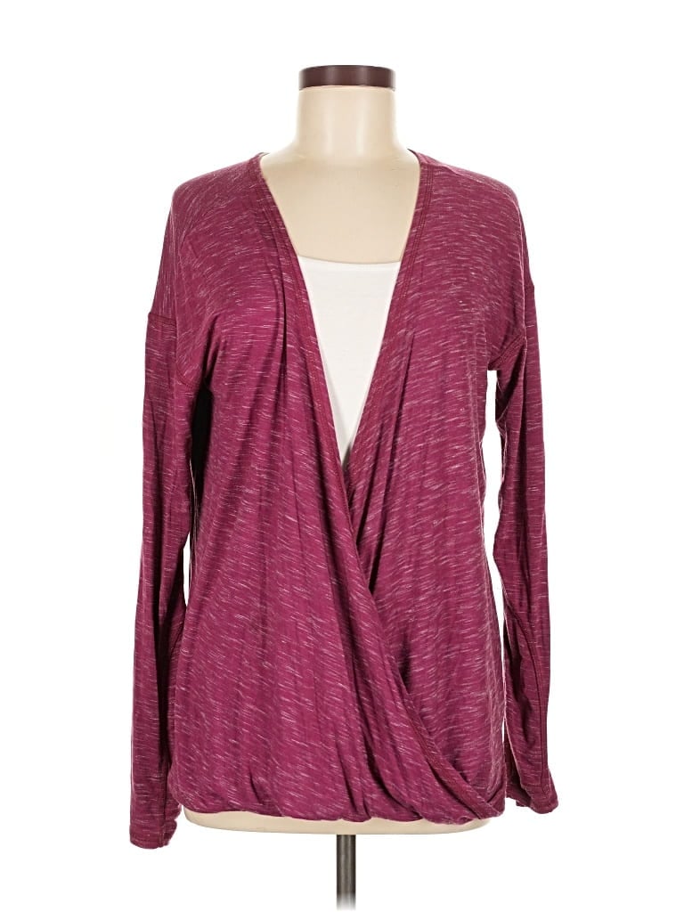 Pre-owned Zella Long Sleeve Top Burgundy Plunge Neckline Tops