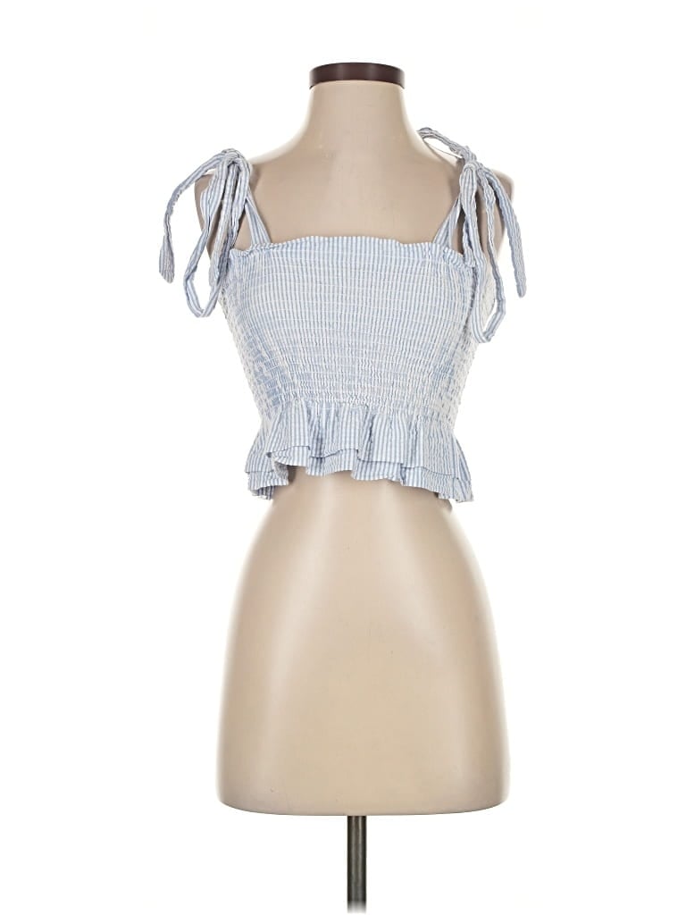 Pre-owned Blue Life Sleeveless Top Blue Strapless Neckline Tops