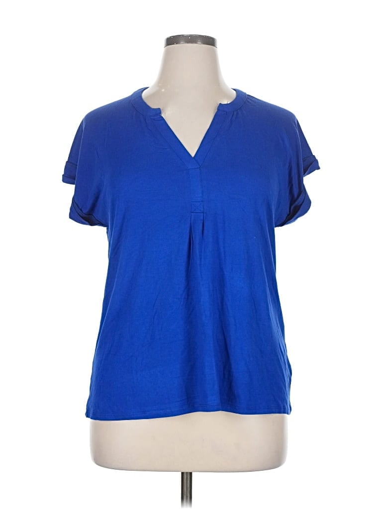 Pre-owned Cable & Gauge Short Sleeve Blouse In Blue