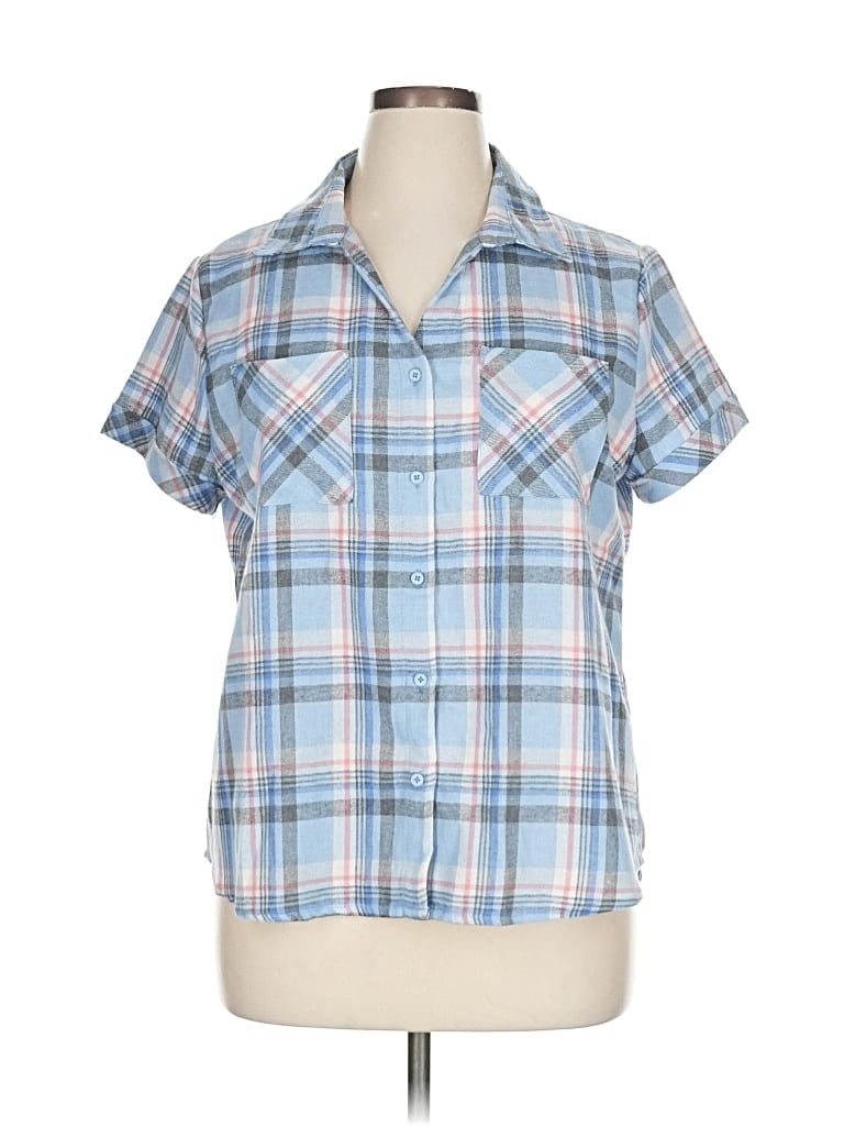 Pre-owned Allegra K Short Sleeve Button Down Shirt In Blue