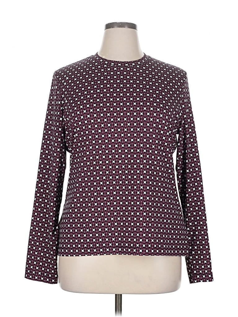 Pre-owned Brooks Brothers Long Sleeve Top Burgundy Polka Dots Pattern Mock Neckline Tops