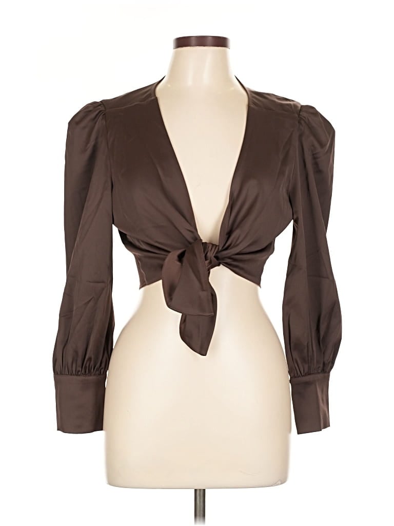 Pre-owned Wayf 3/4 Sleeve Blouse In Brown