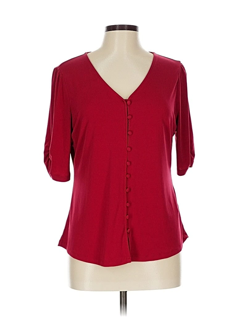 Pre-owned Calvin Klein Short Sleeve Blouse In Burgundy