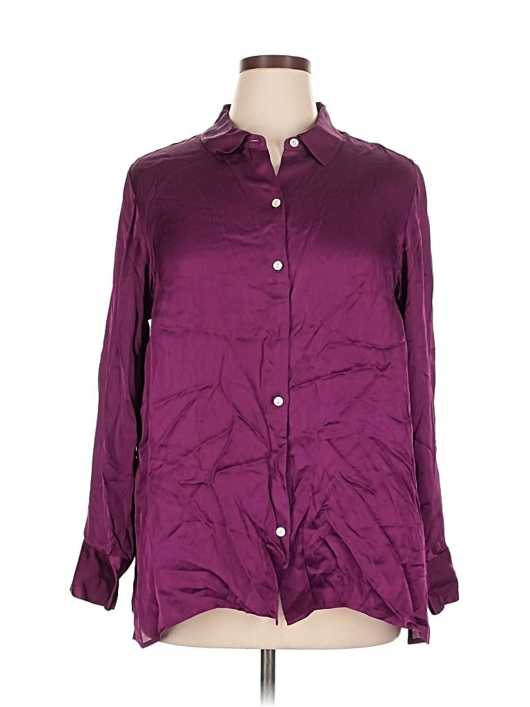 Pre-owned Jjill Long Sleeve Button Down Shirt In Purple