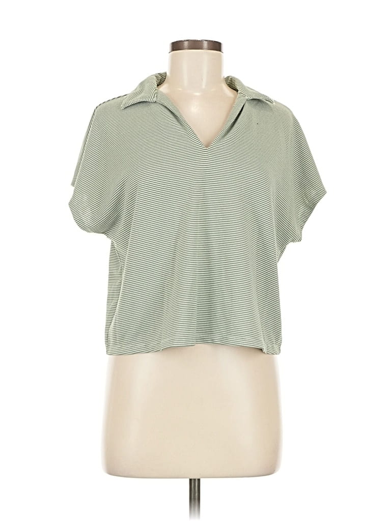 Pre-owned Martha Stewart Short Sleeve Top Green Collared Neckline Tops