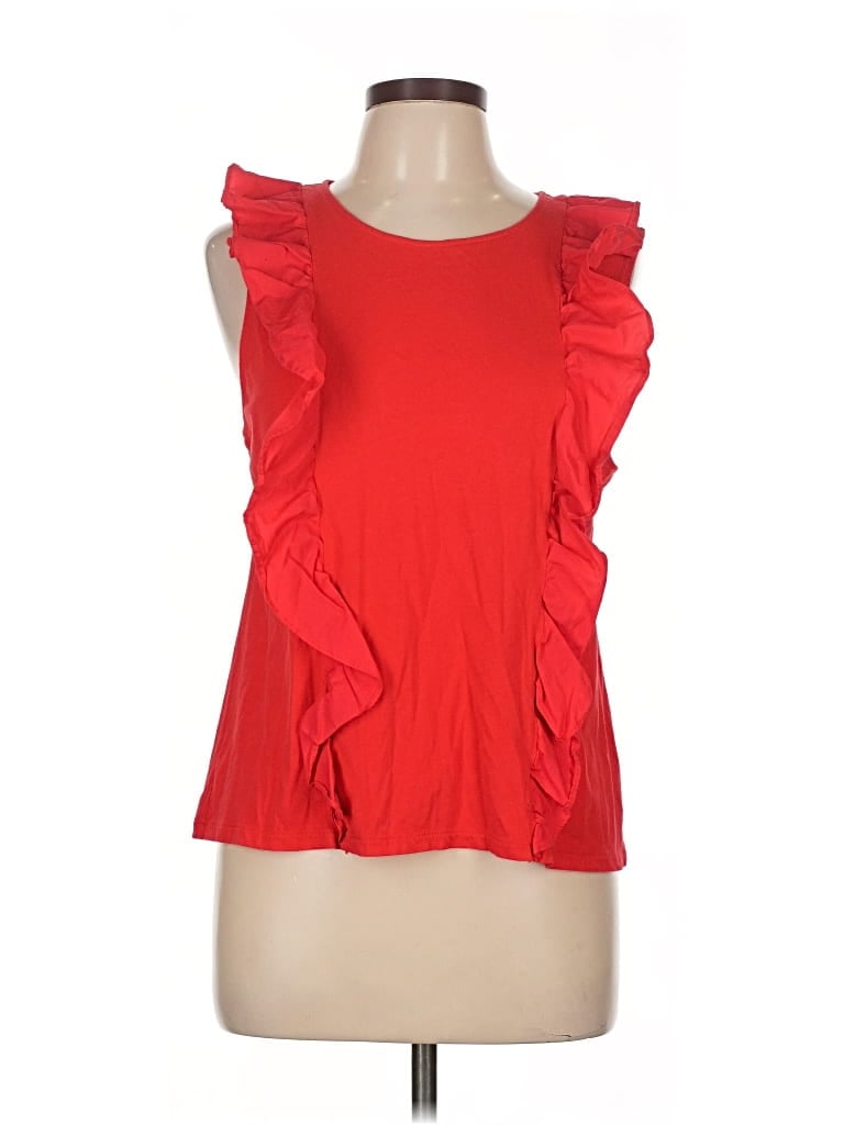 Pre-owned J.crew Factory Store Sleeveless Top Red Ruffles Neckline Tops