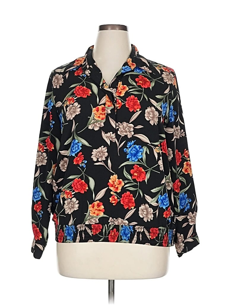 Pre-owned Alfred Dunner 3/4 Sleeve Blouse In Black